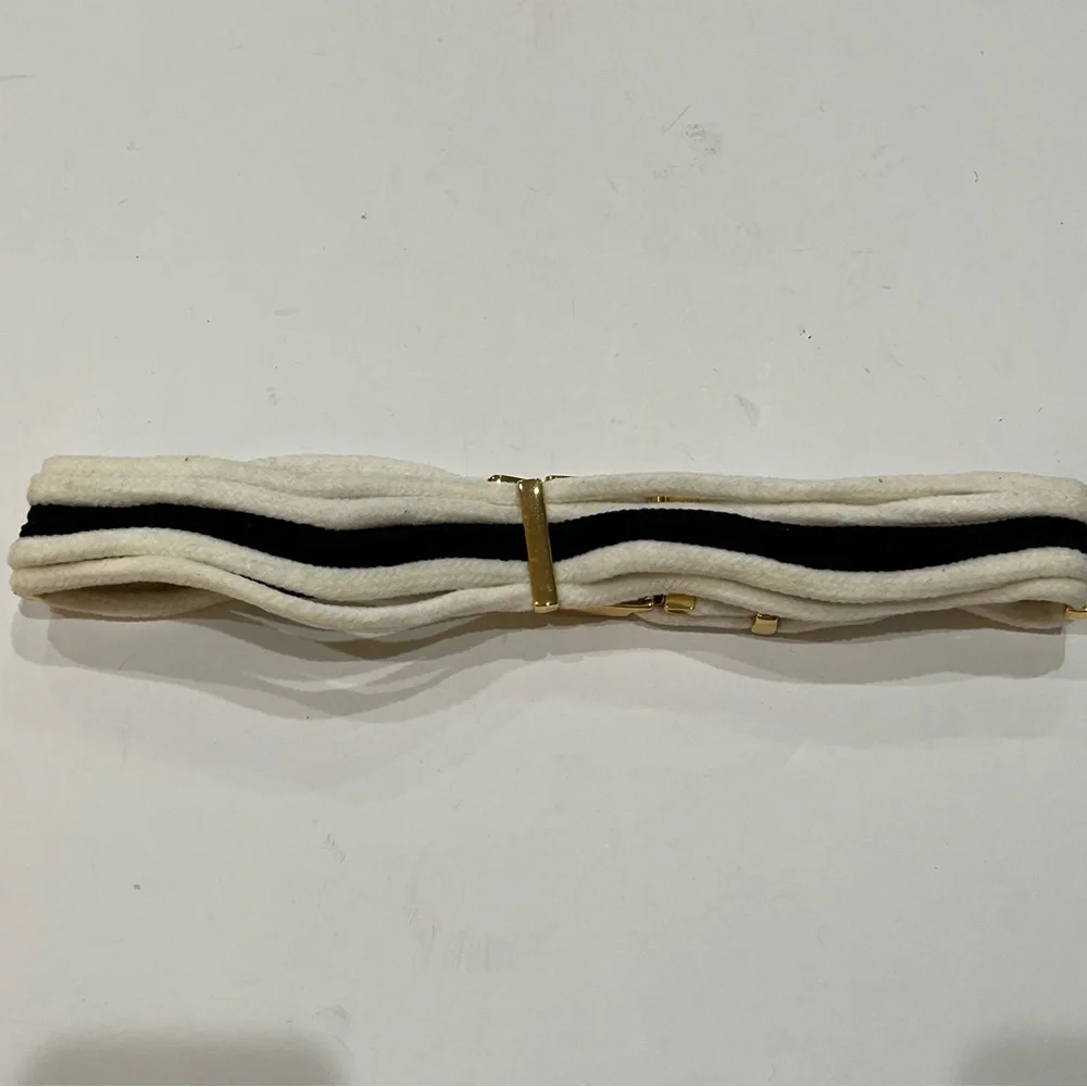 Vintage Italian Black‎ and Cream Fabric Belt with Gold Buckle Sz. S